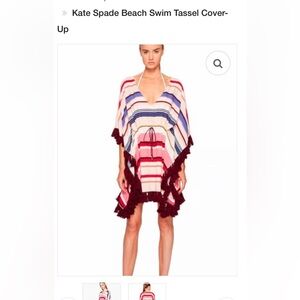Kate Spade Asymmetrical cover up in White and Pink with burgundy fringe.